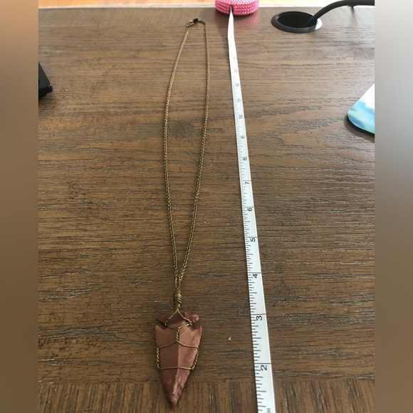 Brown Stone Wired Wrap with Patina Colored Chain - Picture 2 of 2